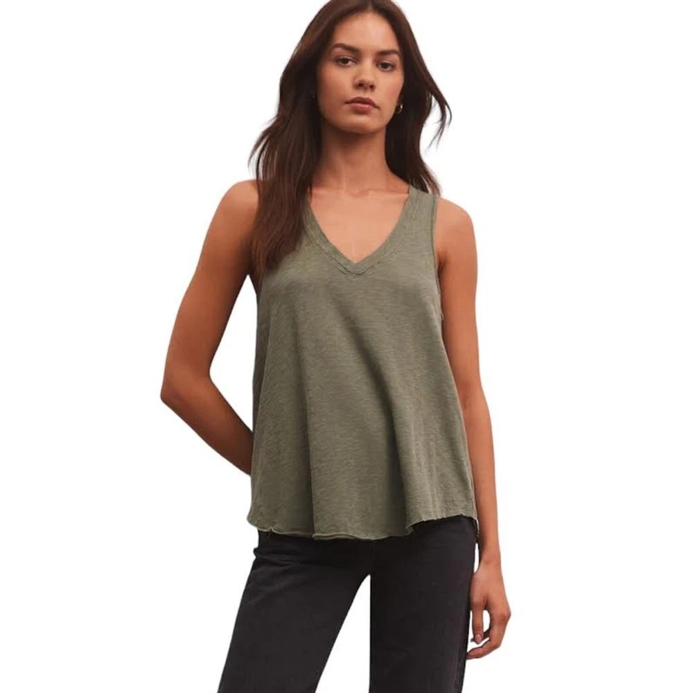 Z Supply Vagabond Tank Top Grape Leaf Green V-Neck ZT165101 L NEW